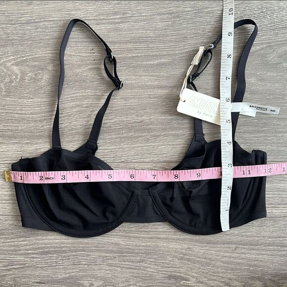 SMOOTHEZ by Aerie Balconette Mesh Bra Size 32C True Black Underwire Sheer NWT - Picture 7 of 7